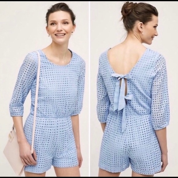 Lilka Light Blue Eyelet Romper - Picture 1 of 5